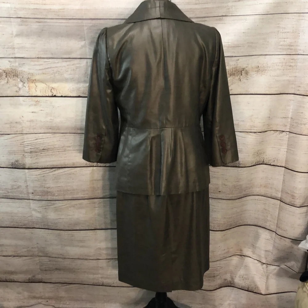 Classiques Entier Skirt Set Peplum Jacket Brown Gold Sheen Size Medium 8